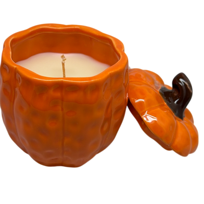 Covered Ceramic Pumpkin Jar Wax Candle - Orange