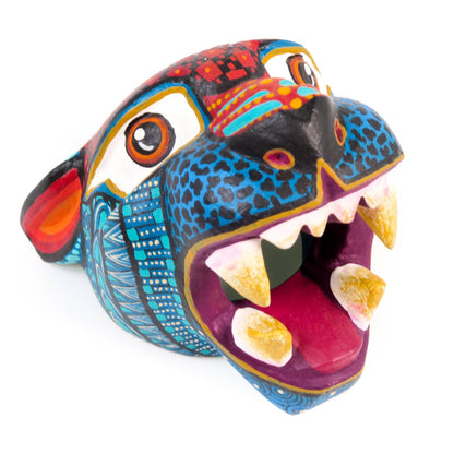 Small Jaguar Head (Blue) - Oaxacan Alebrije Wood Carving