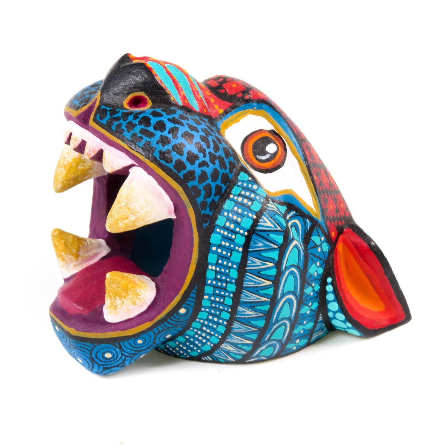 Small Jaguar Head (Blue) - Oaxacan Alebrije Wood Carving