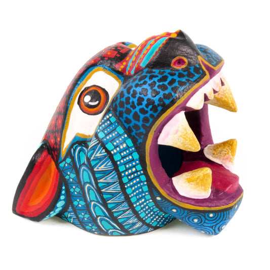 Small Jaguar Head (Blue) - Oaxacan Alebrije Wood Carving