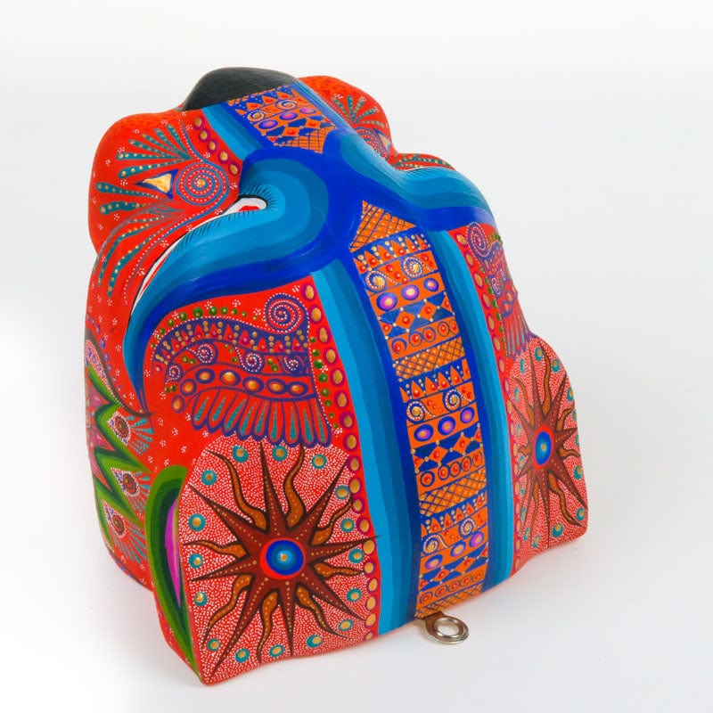 Orange Jaguar Head - Oaxacan Alebrije Wood Carving