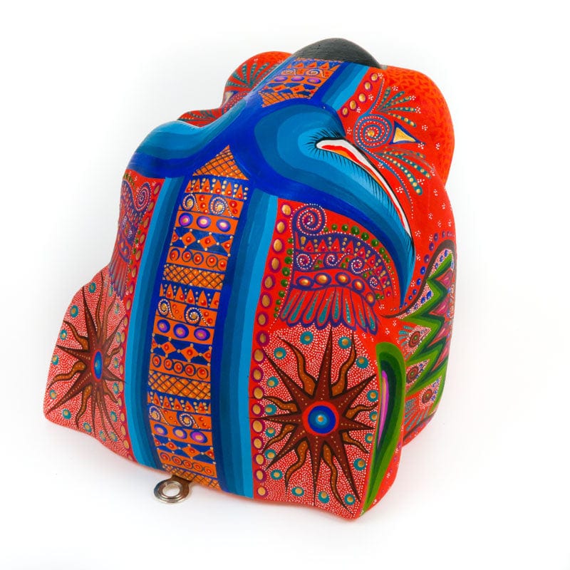 Orange Jaguar Head - Oaxacan Alebrije Wood Carving