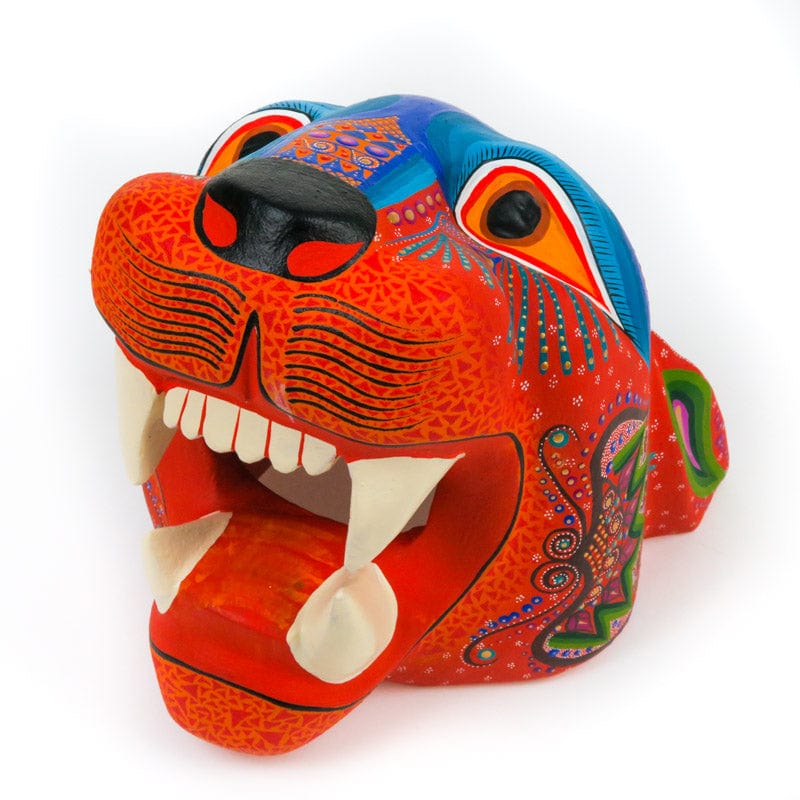 Orange Jaguar Head - Oaxacan Alebrije Wood Carving