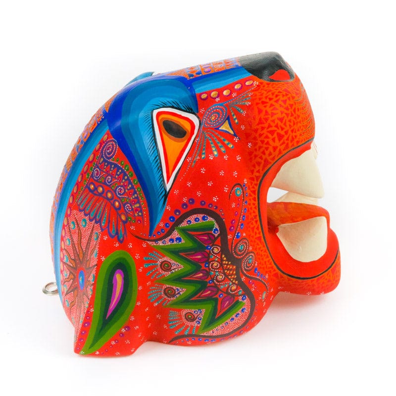 Orange Jaguar Head - Oaxacan Alebrije Wood Carving