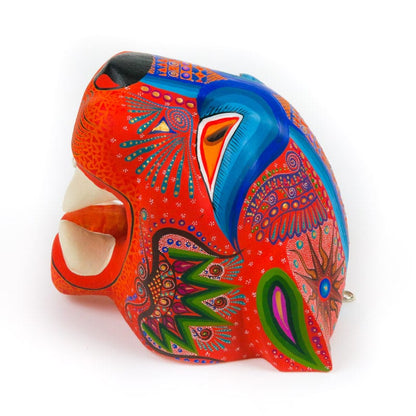 Orange Jaguar Head - Oaxacan Alebrije Wood Carving