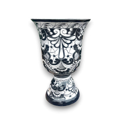 XL Black Talavera Planter Pedestal Flower Pot - Maceta Grande