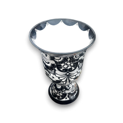 XL Black Talavera Planter Pedestal Flower Pot - Maceta Grande