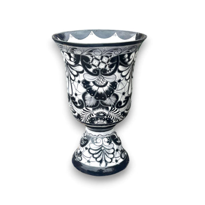XL Black Talavera Planter Pedestal Flower Pot - Maceta Grande
