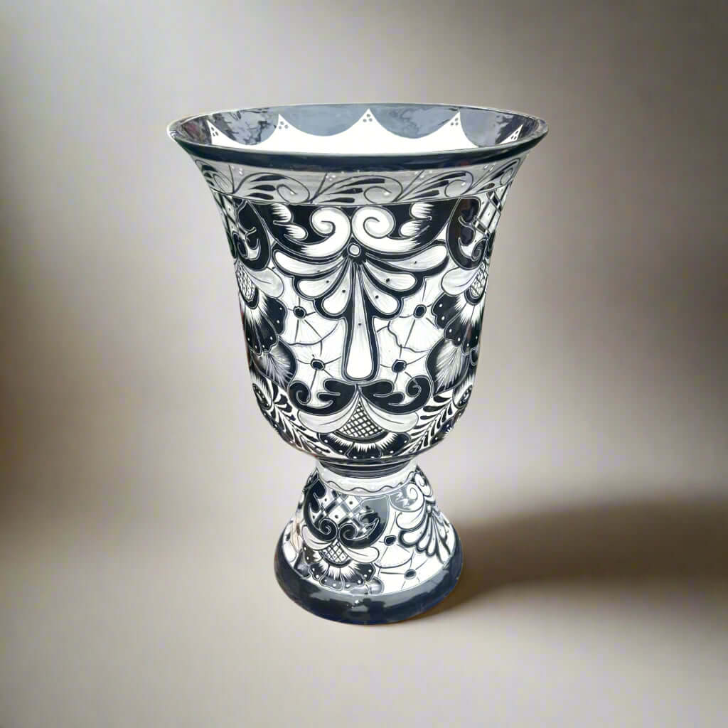 XL Black Talavera Planter Pedestal Flower Pot - Maceta Grande