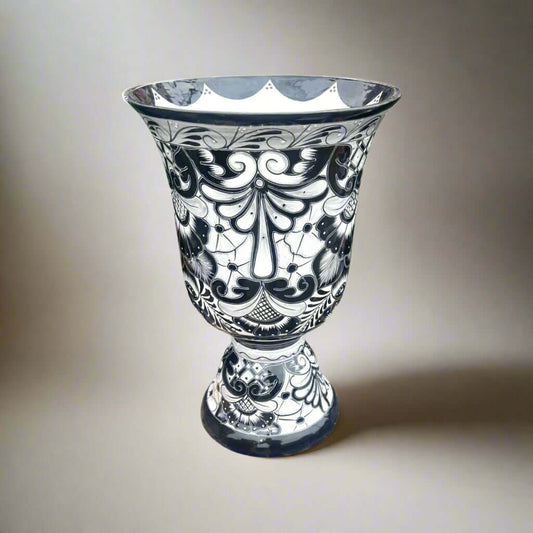 XL Black Talavera Planter Pedestal Flower Pot - Maceta Grande