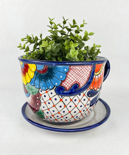 coffee cup and saucer planter Talavera Flower Pot With Drainage Water Tray Tea Coffee Cup