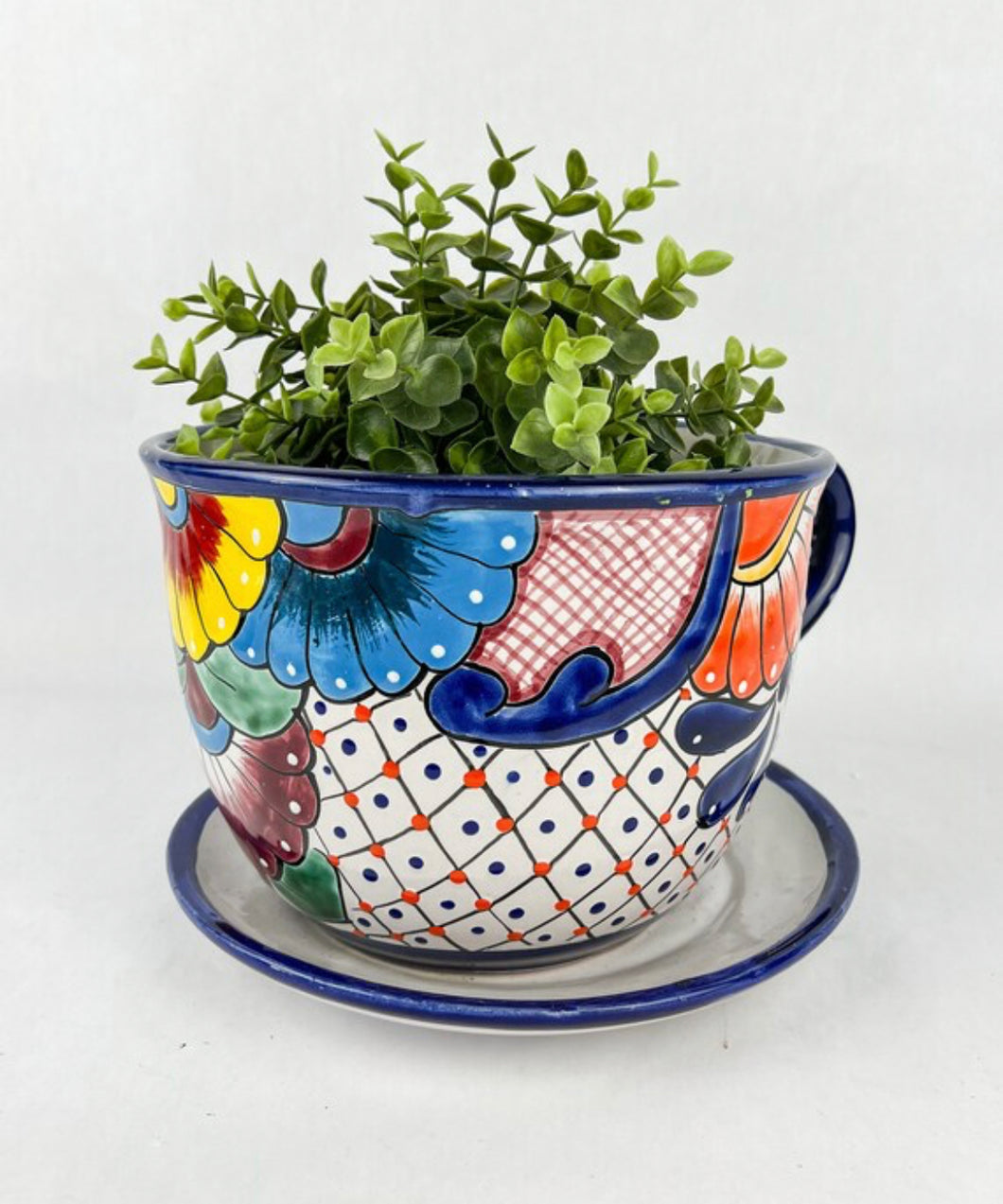 Talavera Flower Pot With Drainage Water Tray Tea Coffee Cup