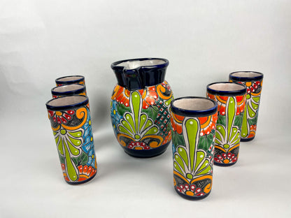 Talavera Water Pitcher Set 7 Pc Mexican Talavera pottery Pitcher With Tumblers