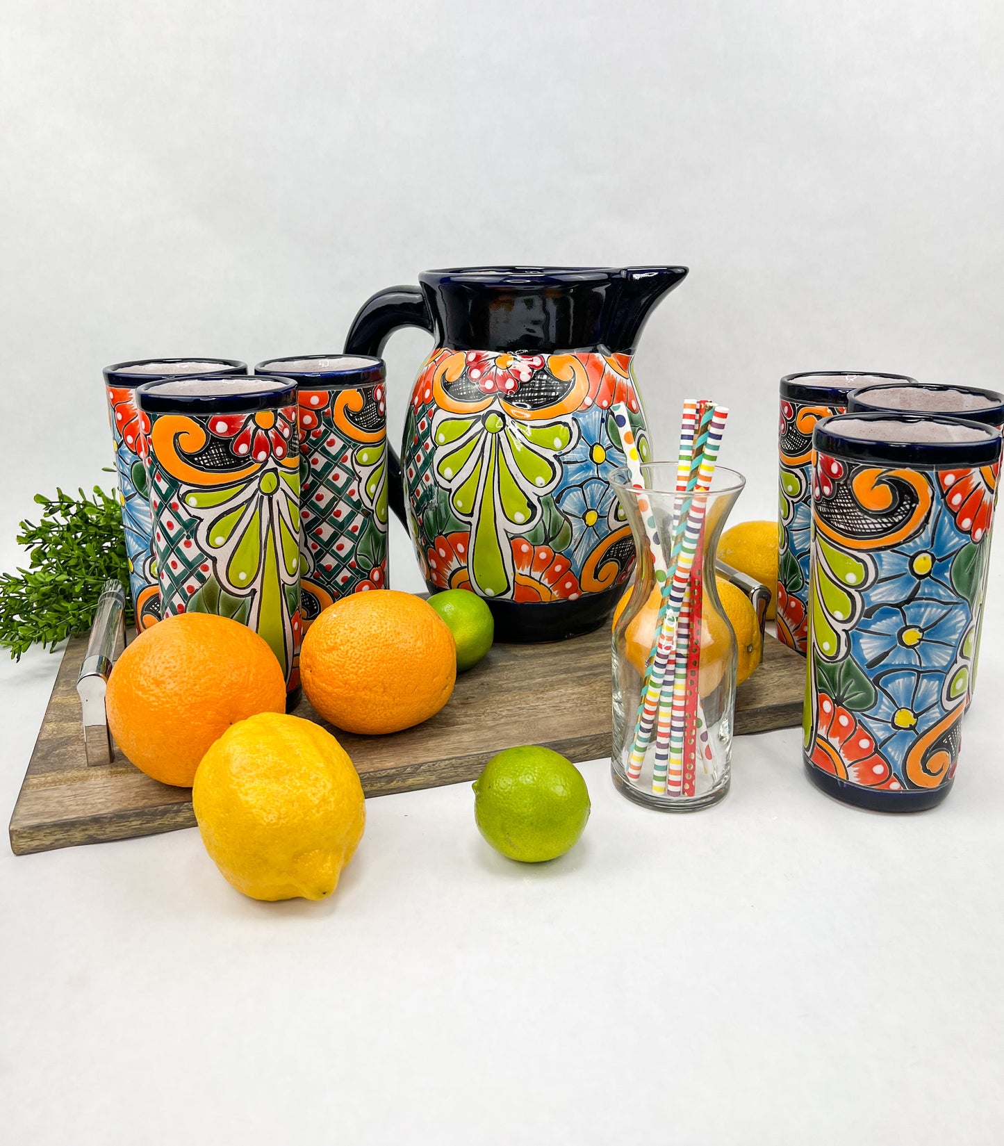 Talavera Water Pitcher Set 7 Pc Mexican Talavera pottery Pitcher With Tumblers