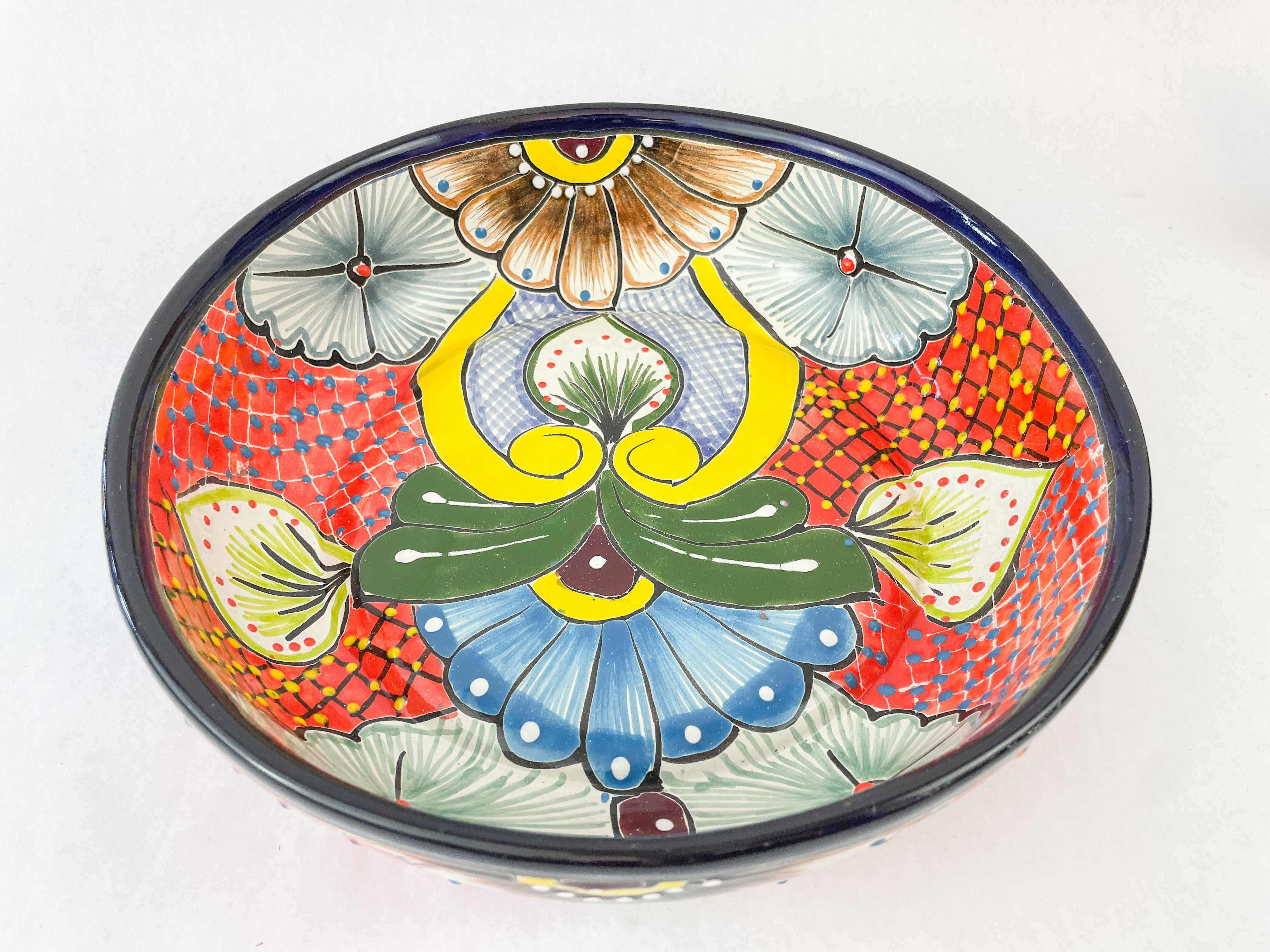 Talavera Pottery Hand Painted Ceramic selling Scalloped Serving Bowl Salad Bowl Chip Bowl Serving Platter Mexican Colorful