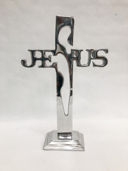 Jesus Cross Statue Standing Cross Pewter Silver Cross