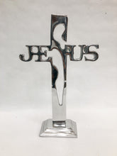 Load image into Gallery viewer, Jesus Cross Statue Standing Cross Pewter Silver Cross
