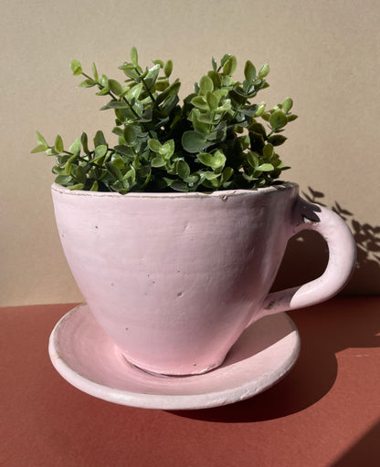 Terracota Saucer With Plant Pot Farmhouse Style Tea Cup Planter