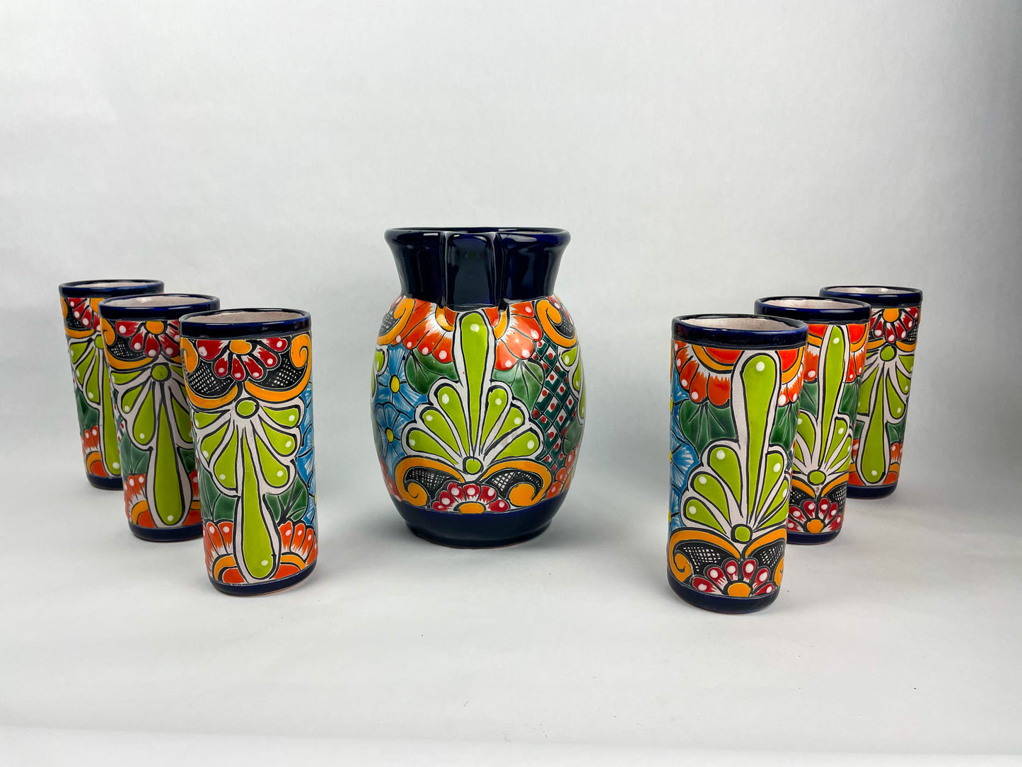 Talavera Water Pitcher Set 7 Pc Mexican Talavera pottery Pitcher With Tumblers