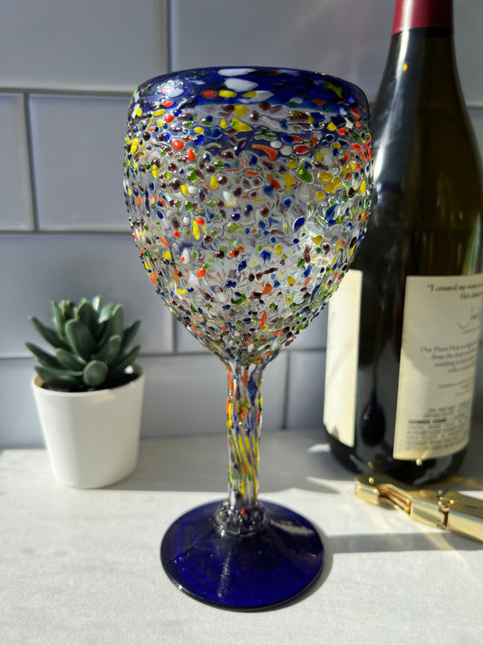 Mexican Glassware 2 pc Set Blue Rim Glassware Mexican Blown Glassware