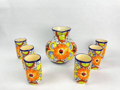 Talavera Water Pitcher Set 7 Pc Mexican Talavera pottery Pitcher With Tumblers