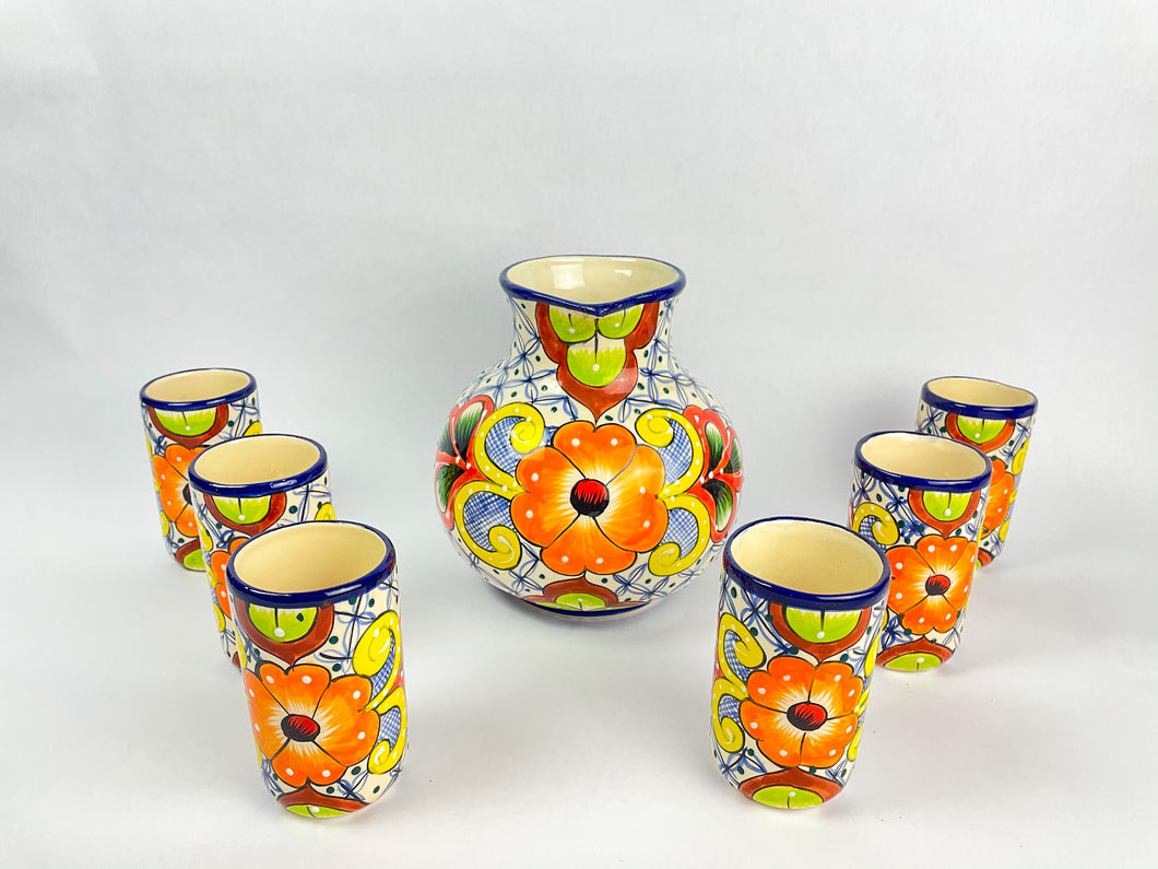 Talavera Water Pitcher Set 7 Pc Mexican Talavera pottery Pitcher With Tumblers