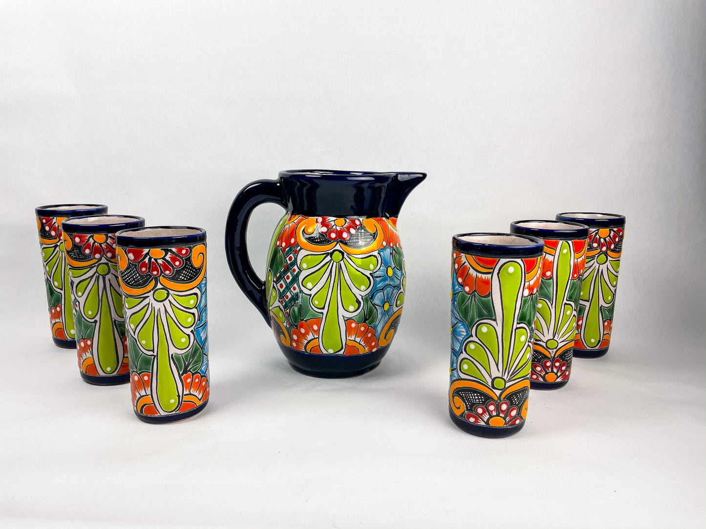 Talavera Water Pitcher Set 7 Pc Mexican Talavera pottery Pitcher With Tumblers