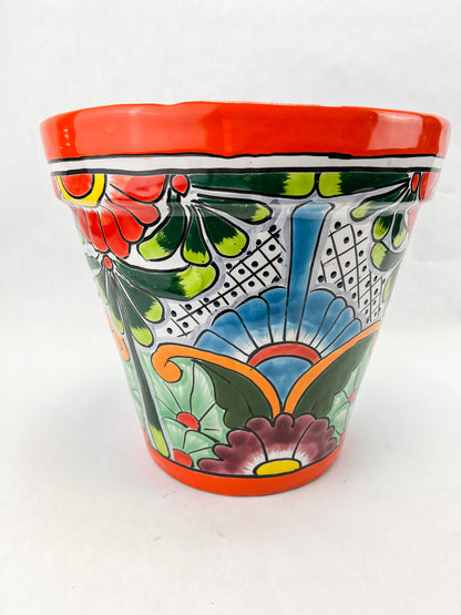Talavera Flower Pot Tampered 11 Inches Mexican Clay Flower Pot Mexican Pottery Flower Pot