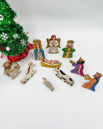 Mexican Tin 3 In. Nativity Set With Box Christmas (10 Pieces) Nacimiento Mini