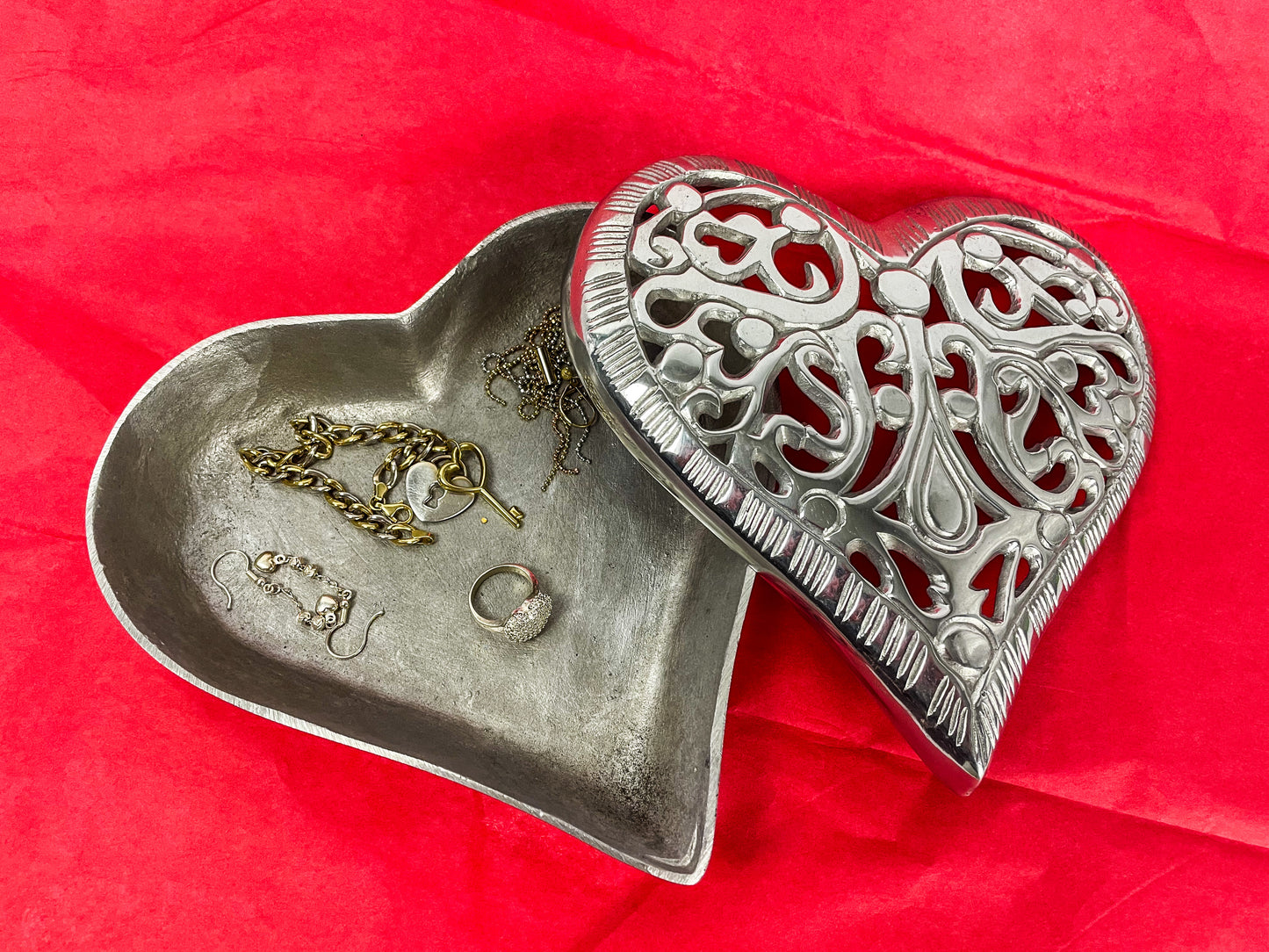 Heart Shaped Jewelry Box Hand Made Pewter Jewelry Box