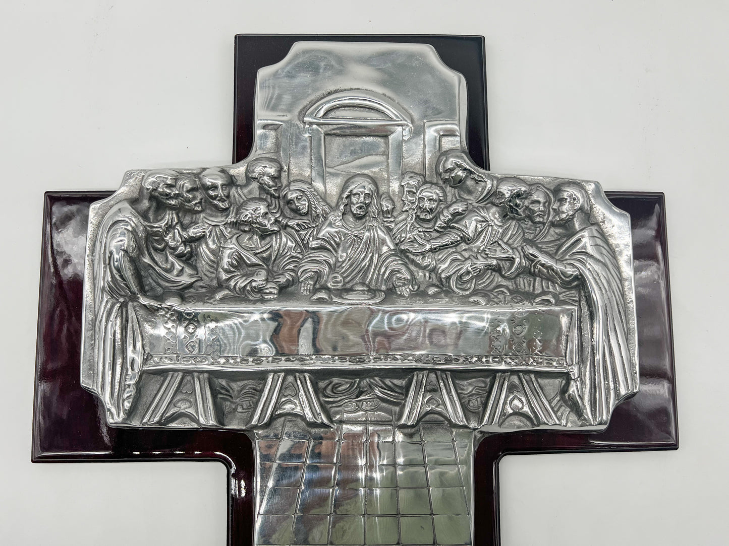 Cross Wall Decor Last Supper Wooden Frame Silver Ultima Cena