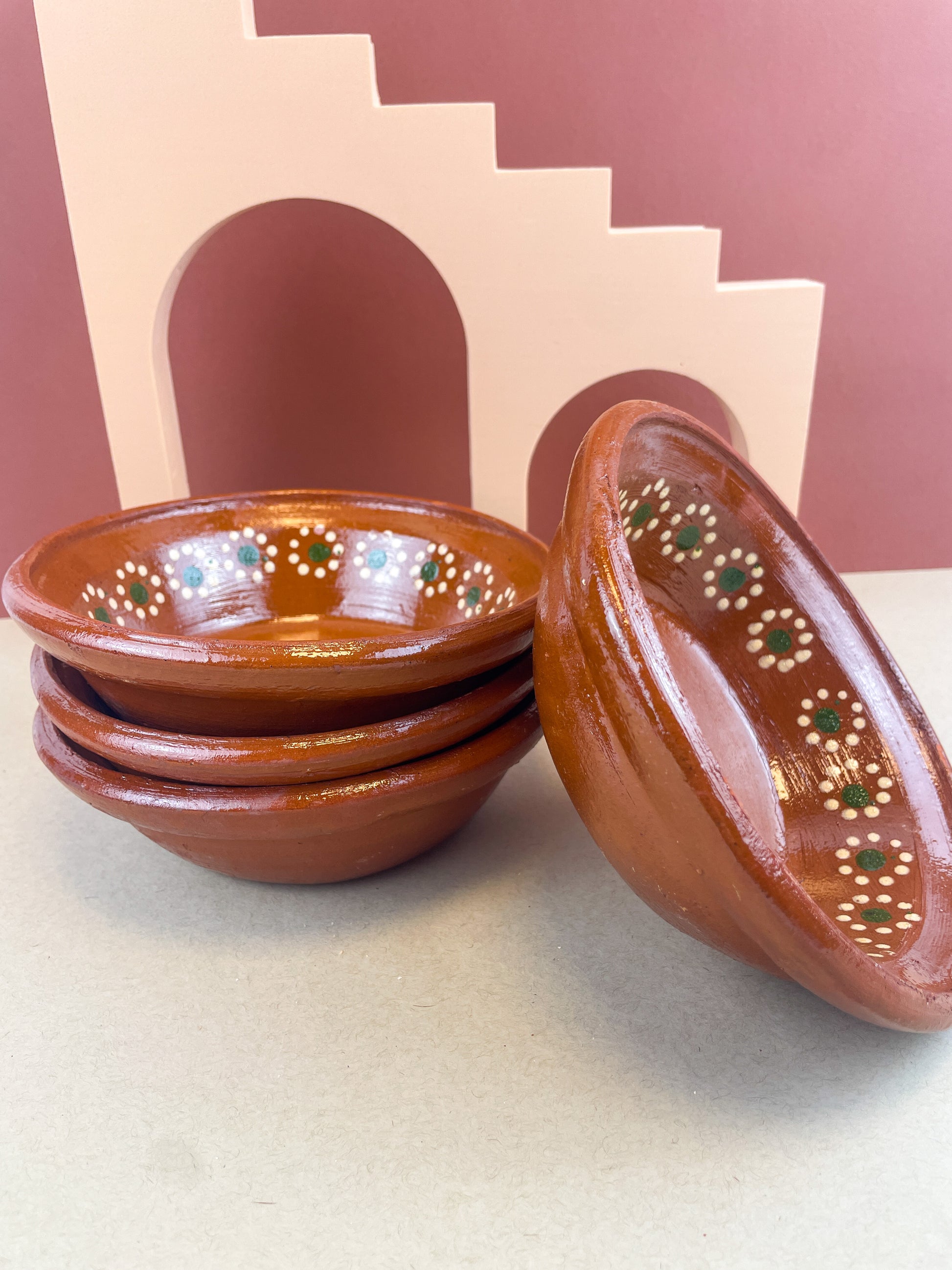Hakan Handmade Terracotta Bowl Set Of 4 - 6.25" Clay Pottery Bowls, Glazed Inside For Cooking & Serving