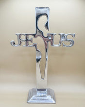 Load image into Gallery viewer, Jesus Cross Statue Standing Cross Pewter Silver Cross
