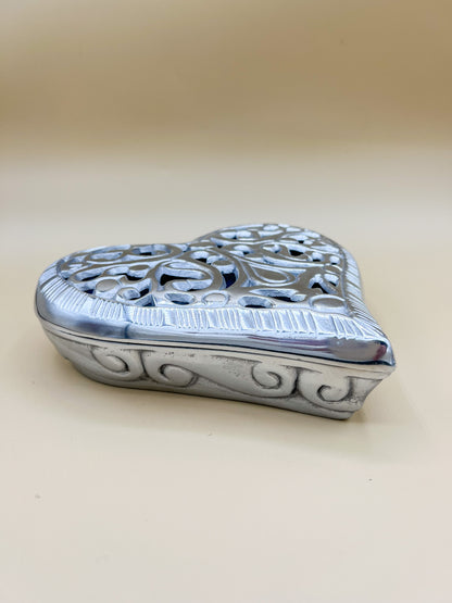 Heart Shaped Jewelry Box Hand Made Pewter Jewelry Box