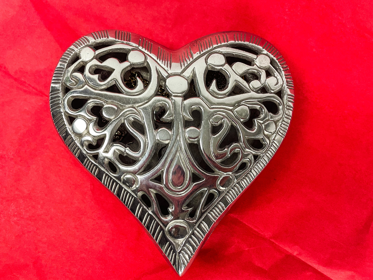 Heart Shaped Jewelry Box Hand Made Pewter Jewelry Box